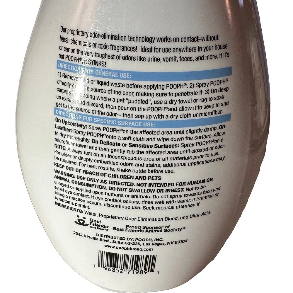 POOPH PET ODOR ELIMINATOR spray 20 oz no harsh chemicals and no fragrances